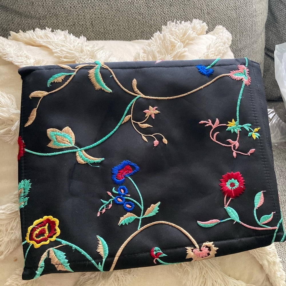 Flower Embroidered Jewelry Bag or Makeup Bag